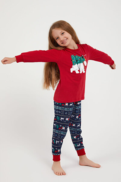 Arnetta Red Polar Bear Long Sleeve Girl's Pajama Set