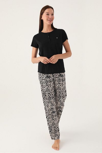 Pierre Cardin Set de pijamale negre cu mânecă scurtă pentru femei