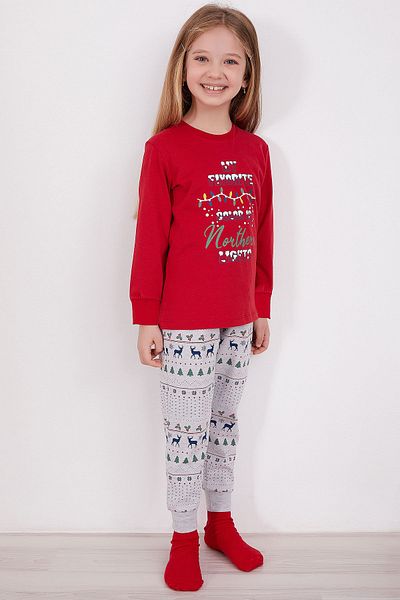 ROLY POLY Rolypoly My Favorite Color Is Northern Nights Red Girl's Long Sleeve Pajama Set