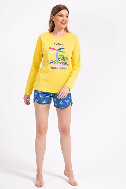 ROLY POLY Rolypoly Feeling Tropical Sarı Kadın Uzun Kol Şort Takım