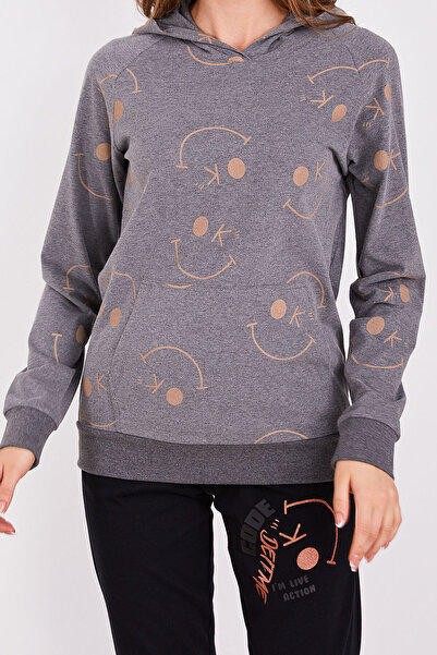 Arnetta Smile Gri Kadın Uzun Kol Pijama Takım