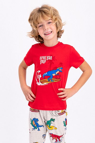 ROLY POLY Червен комплект пижами Rolypoly Rolypoly Surf Crocodile с къс ръкав