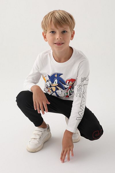 Sonic Μοντέρνο σετ πιτζάμες Sonic White Printed για αγόρι