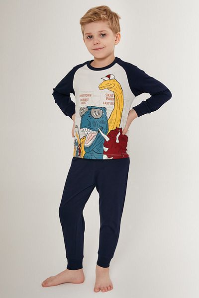 Rolypoly Downtown Freway White Navy Blue Boy Long Sleeve Pajamas Set