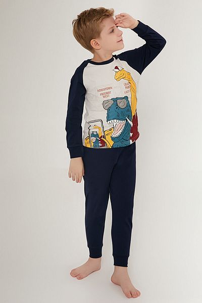 Rolypoly Downtown Freway White Navy Blue Boy Long Sleeve Pajamas Set