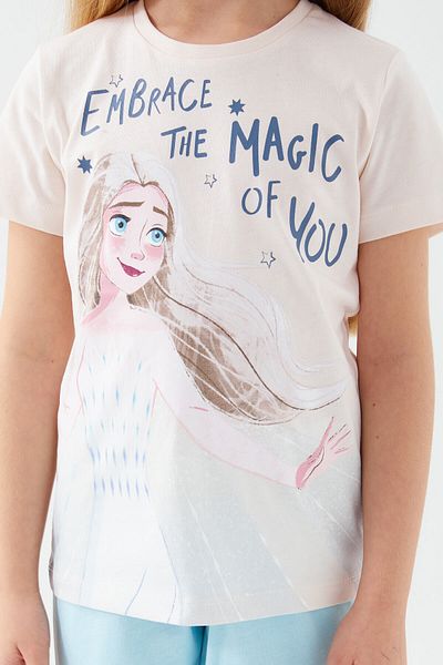 Frozen Set de pijamale crem cu maneca scurta pentru fete