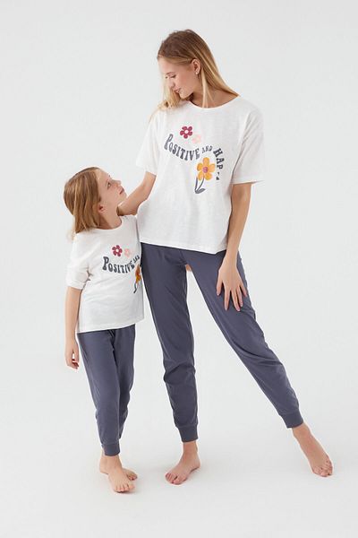 ROLY POLY Rolypoly Girl's Short Sleeve Pajama Set - Positive And Happy Cream