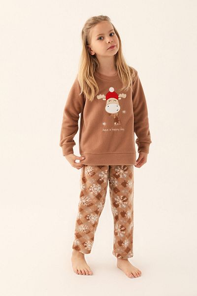 Arnetta Happy Snow Brown Girl's Long Sleeve Pajama Set