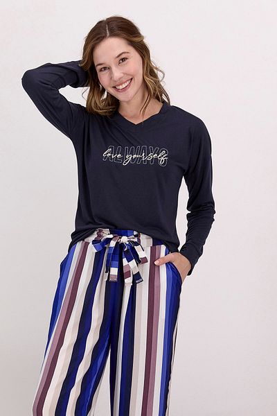 Arnetta Always Love Yourself Navy Blue Women's Long Sleeve Pajamas Set