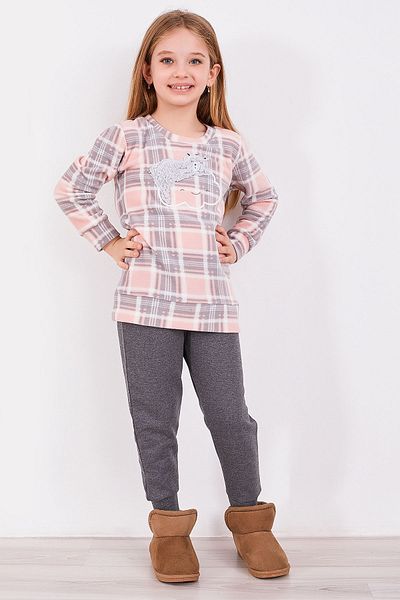 Arnetta Plaid Powder Girl's Long Sleeve Pajama Set
