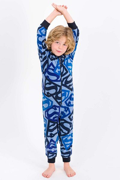Superman Boy's Navy Blue Fleece Overalls - Licensed