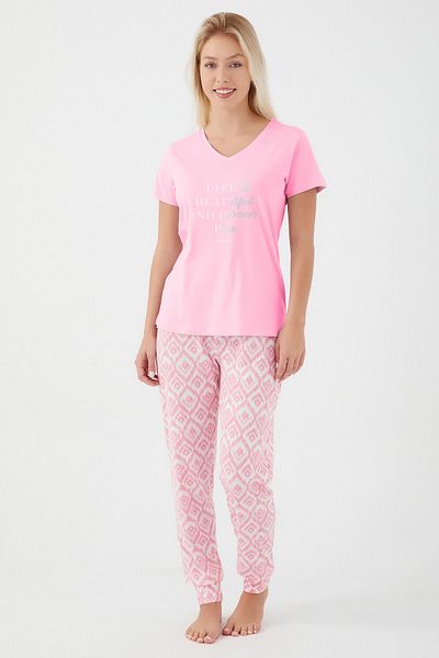 Pierre Cardin Costum de pijama cu mânecă scurtă pentru femei Life Is Beautiful Powder Pink