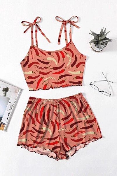 PEMBİŞ HOMEWEAR Angelina Hot Pepper 2 Li Ultrasoft Şort Takımı