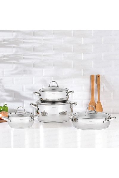 Nehir Silver Luxury 8 Piece Cookware Set