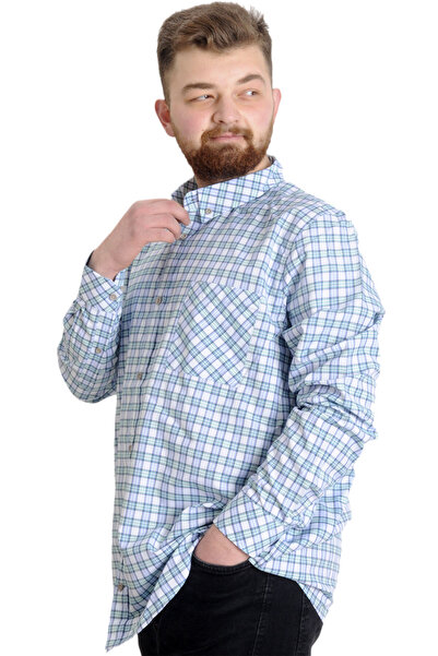 ModeXL Mode Xl Plus Size Ανδρικό πουκάμισο καρό μακρυμάνικο 23300 Mint Green