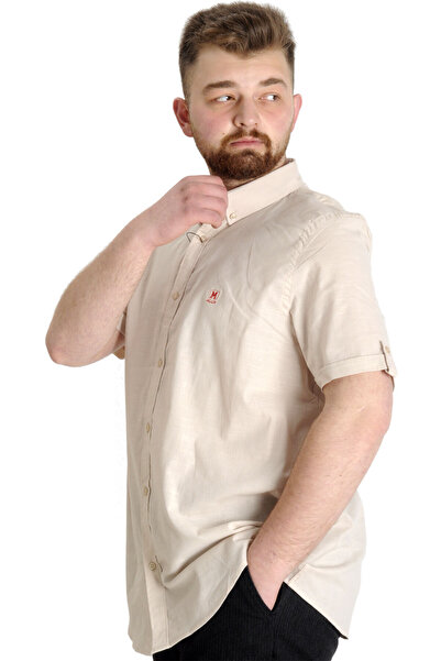 ModeXL Mode XL Large Size Men's Linen Lycra Shirt 20393 Beige
