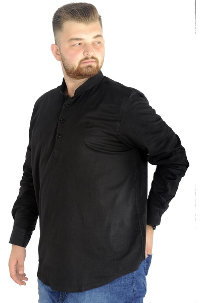 ModeXL Mode Xl Ανδρικό λινό Lycra Ukol Judge πουκάμισο με γιακά 20388 Μαύρο