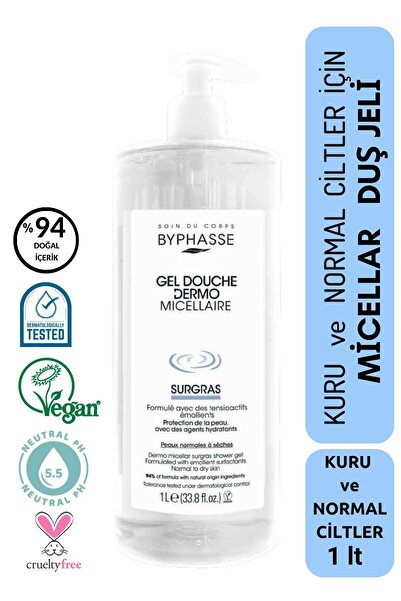 BYPHASSE Dermo Micellar Surgras Kuru ve Normal Ciltler İçin Misel Duş Jeli 1000ml
