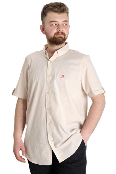 ModeXL Mode XL Large Size Men's Linen Lycra Shirt 20393 Beige