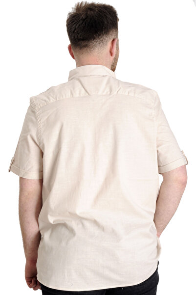 ModeXL Mode XL Large Size Men's Linen Lycra Shirt 20393 Beige