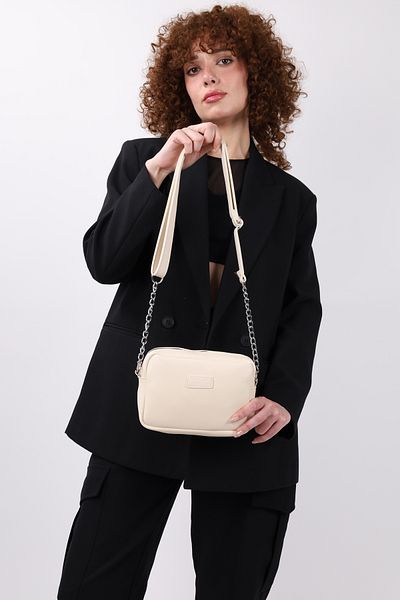NOTHING Dámská krémová mini kabelka s řetízkovým popruhem přes rameno a crossbody kabelka Leo
