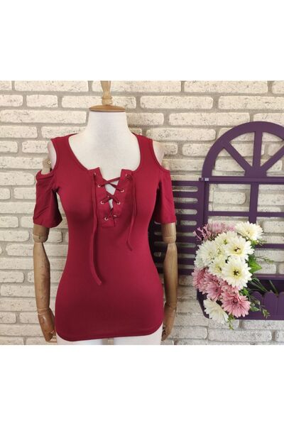 Moka Shopin Women's Lace Detailed Viscose Fabric Blouse 55cm