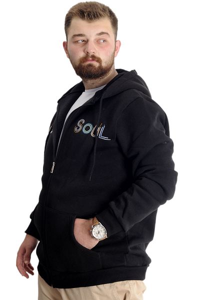 ModeXL Mode XL Plus Size Sweat Hood Καγκουρό με φερμουάρ 22531 Μαύρο