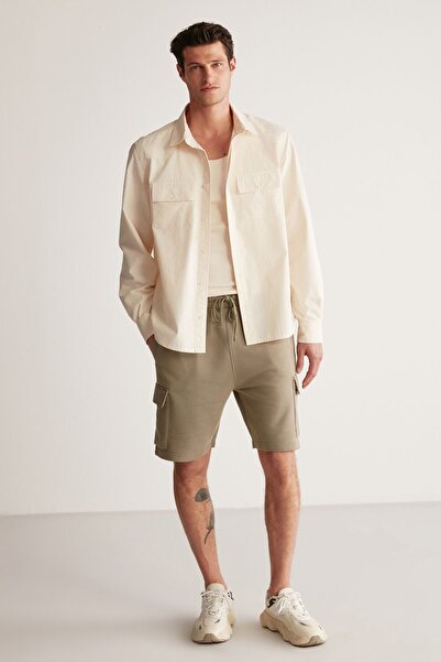 GRIMELANGE Lıonel Erkek Kargo Cepli Beli Lastikli Comfort Fit Haki Şort