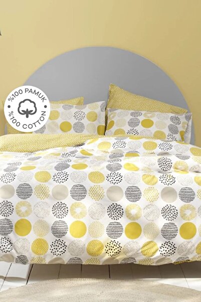 Sarah Anderson Yuna Yellow 100% Cotton Double Duvet Cover Pillow Set