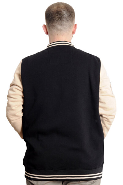 ModeXL Mode XL Великий розмір Чоловічий коледжний плащ на блискавці REPUTATION 23634 Чорний-бежевий