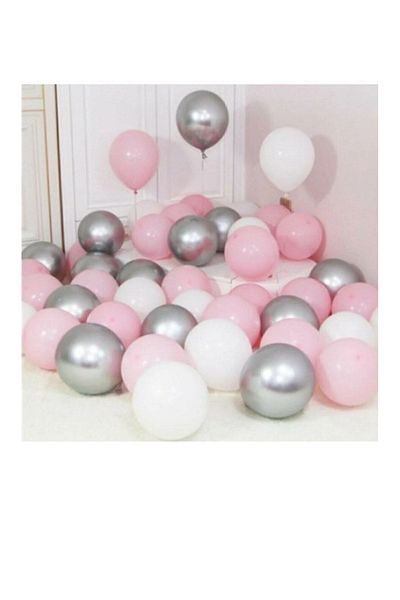 BalonEvi Metallic Gray Pastel Pink Pastel White Balloon 100 Pieces