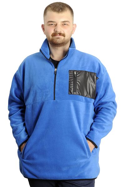 ModeXL Modul XL Mărime Mare Bărbați Hanorac cu Jumătate de Fermuar și Detalii din Fleece 23552 Albastru