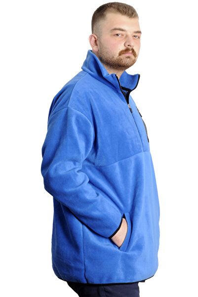 ModeXL Mode XL Plus Size Ανδρικός ιδρώτας με μισό φερμουάρ γαρνιρισμένο Fleece 23552 Μπλε
