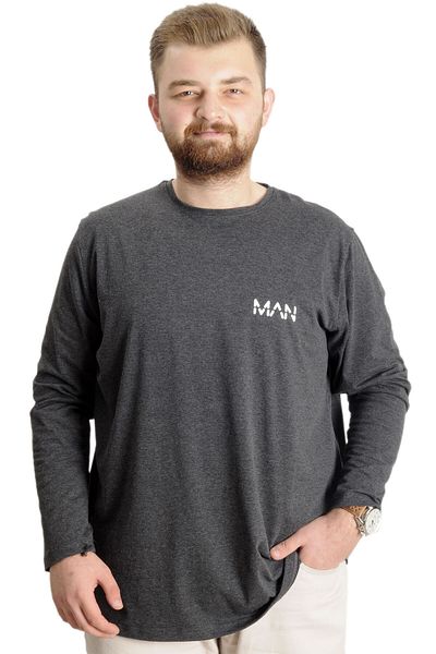 ModeXL وضع Xl حجم كبير تي شيرت رجالي كم طويل رقبة دائرية 23099 Anthramelange