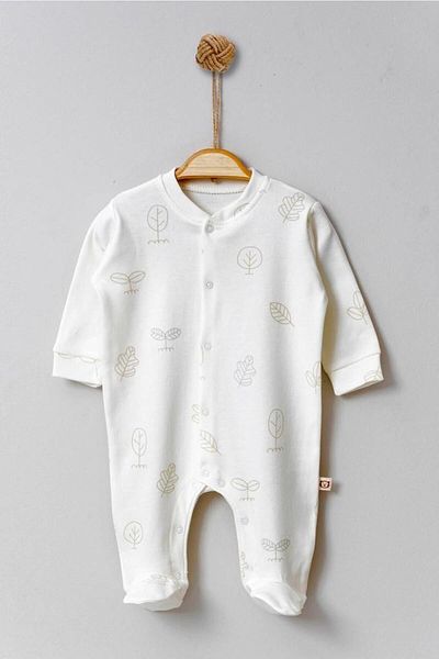 Wity Baby 100% Cotton Leaf Patterned Natural Jumpsuit