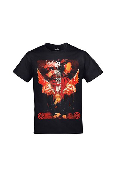 Orijin Tekstil Jujutsu Kaisen Characters Front Back Printed Unisex Black T-shirt