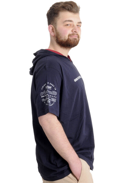 ModeXL Mode Xl Великий розмір Чоловіча футболка з капюшоном Born To Be Wıld 23122 Синій