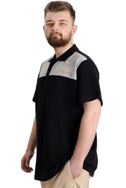 ModeXL Mode Xl Великий розмір Чоловіча футболка Polo Mılıtare 23327 Чорний