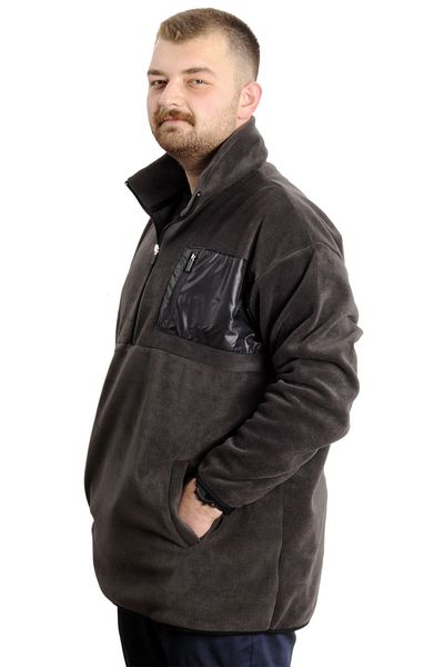 ModeXL Mode XL Plus Size Ανδρικό Φούτερ με μισό φερμουάρ Garnished Fleece 23552 Smoked