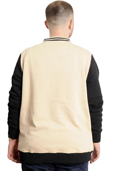 ModeXL Mode XL Plus Size Men's College Coat Printed Jacket 23631 Beige