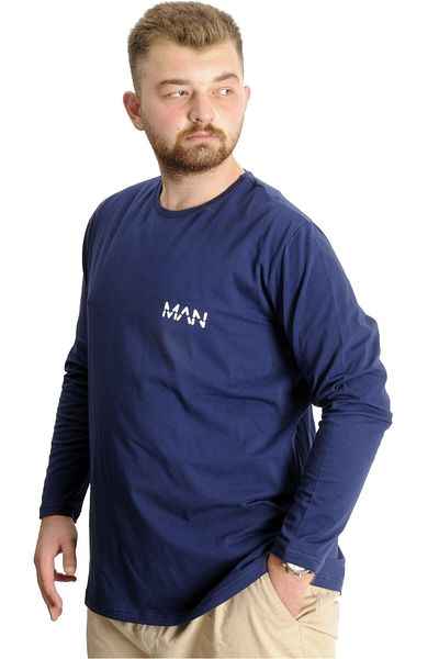 ModeXL Tricou pentru bărbați de mărime mare Mode XL, cu mânecă lungă, cu gât crew 23099 Indigo