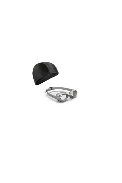 Nabaiji Nabaij I - Adult Gray Swimming Goggles and Black Swimming Cap