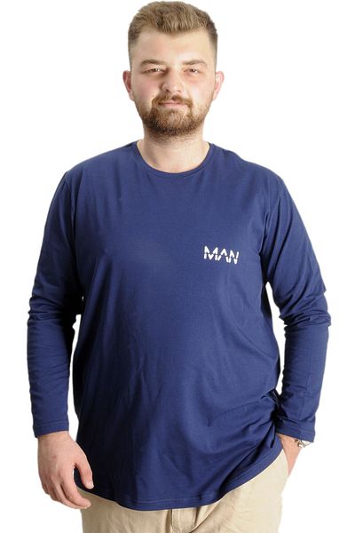 ModeXL Tricou pentru bărbați de mărime mare Mode XL, cu mânecă lungă, cu gât crew 23099 Indigo