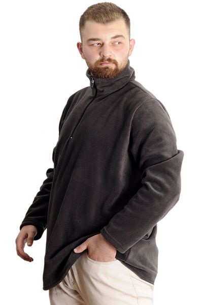 ModeXL Mode XL Ανδρικός γιακάς πόλο φούτερ με μισό φερμουάρ Fleece 22548 Smoked