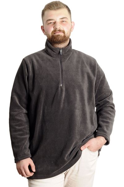 ModeXL Mode XL Ανδρικός γιακάς πόλο φούτερ με μισό φερμουάρ Fleece 22548 Smoked