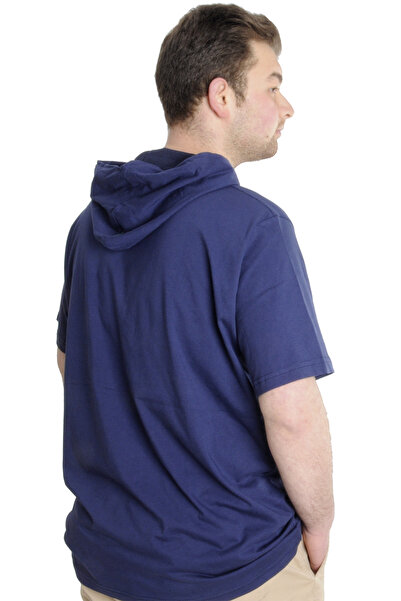 ModeXL Ανδρικό μπλουζάκι με κουκούλα και κοντό μανίκι Mode Xl Plus Size 23118 Indigo