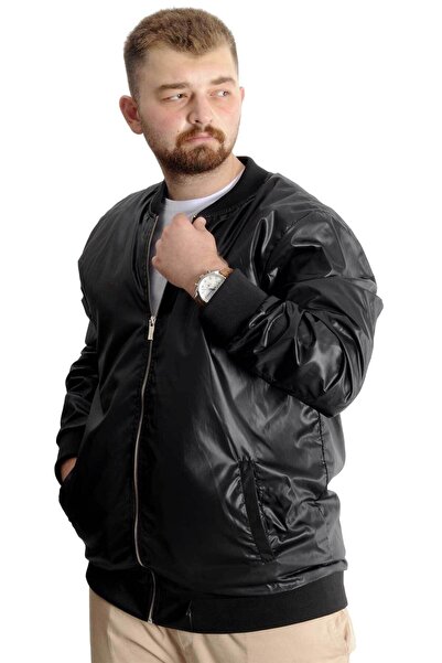 ModeXL Mode Xl Ανδρικό κολεγιακό παλτό μεγάλου μεγέθους με φερμουάρ Jesica 22612 Μαύρο