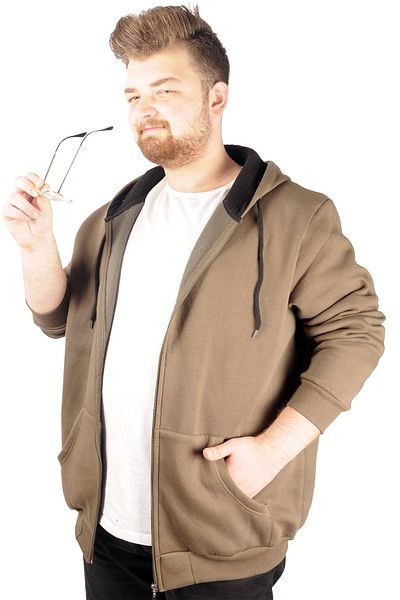ModeXL Mode Xl Ανδρικό φούτερ με κουκούλα με φερμουάρ Basic 20543 Χακί