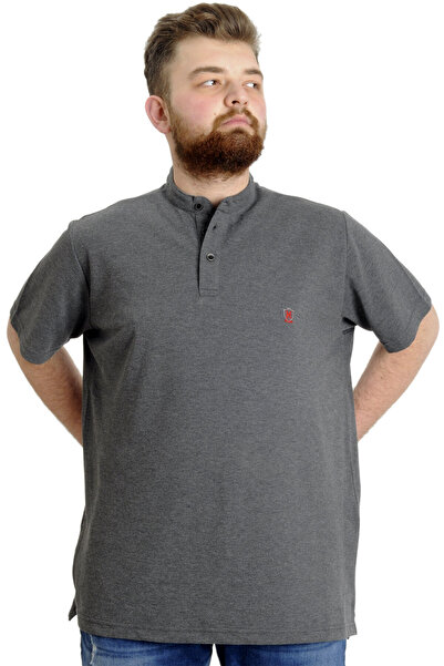 ModeXL Mode Xl Великий розмір Чоловіча футболка з коміром-стійкою Md Logo 22326 Атласний