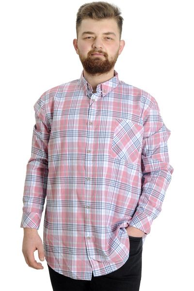 ModeXL Mode Xl Ανδρικό πουκάμισο μεγάλου μεγέθους καρό μακρυμάνικο 23300 σκούρο ροζ